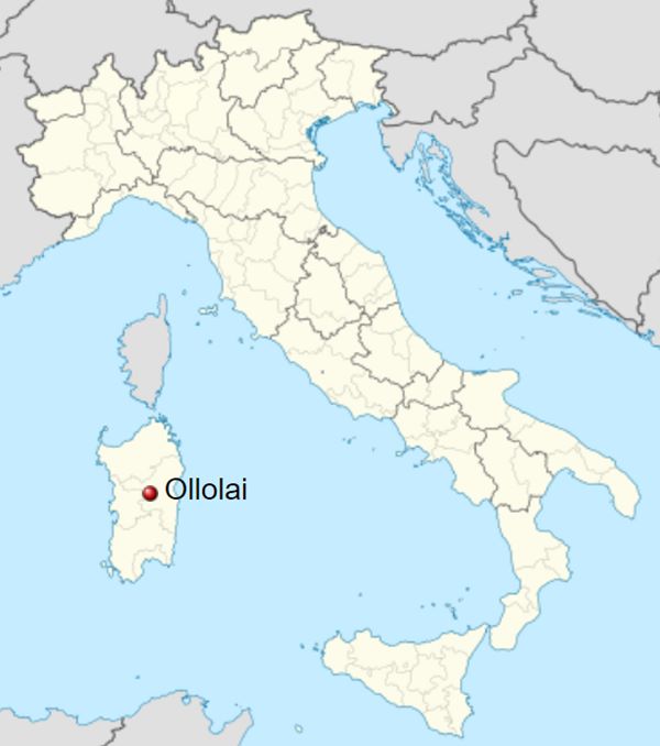 Localizao de Ollolai na ilha italiana da Sardenha. Imagem: TUBS