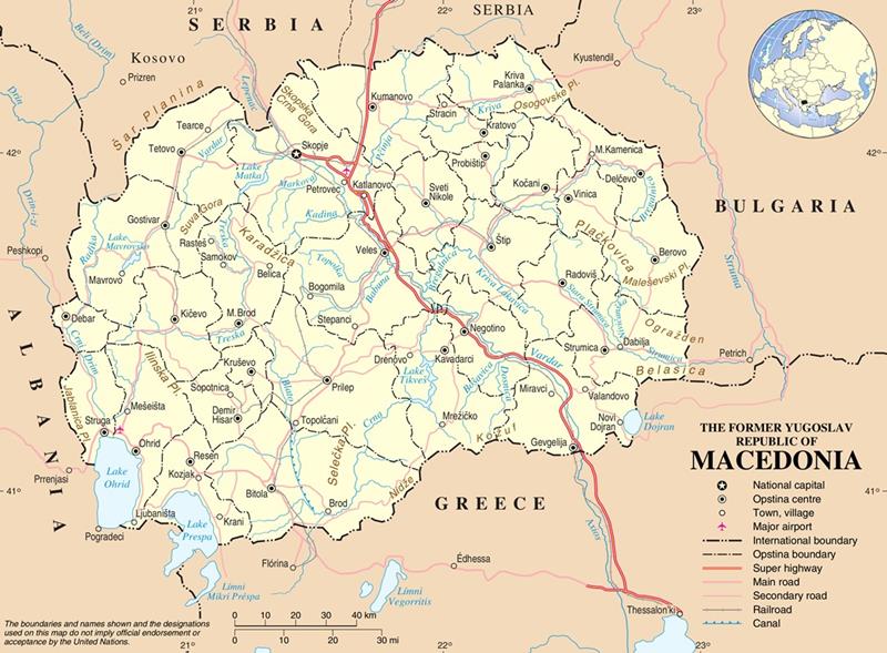Mapa rodovirio da Macednia do Norte - Imagem: CSUN