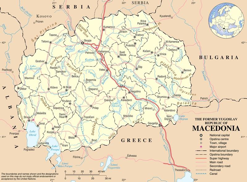 Mapa rodovirio da Macednia do Norte - Imagem: CSUN