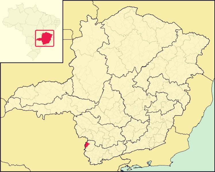 Localizao de Poos de Caldas, municpio do Sul do Estado de Minas Gerais, na divisa com o Estado de So Paulo. Imagem: Raphael Lorenzeto de Abreu