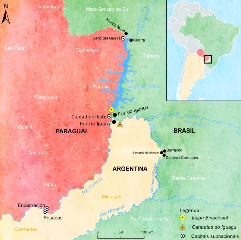 Localizao da Trplice Fronteira do Iguau na Amrica do Sul. Imagem: Micaelxp