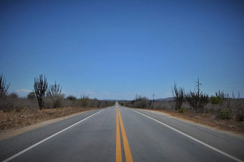 Estrada no bioma Caating, na Regio Nordeste do Brasil